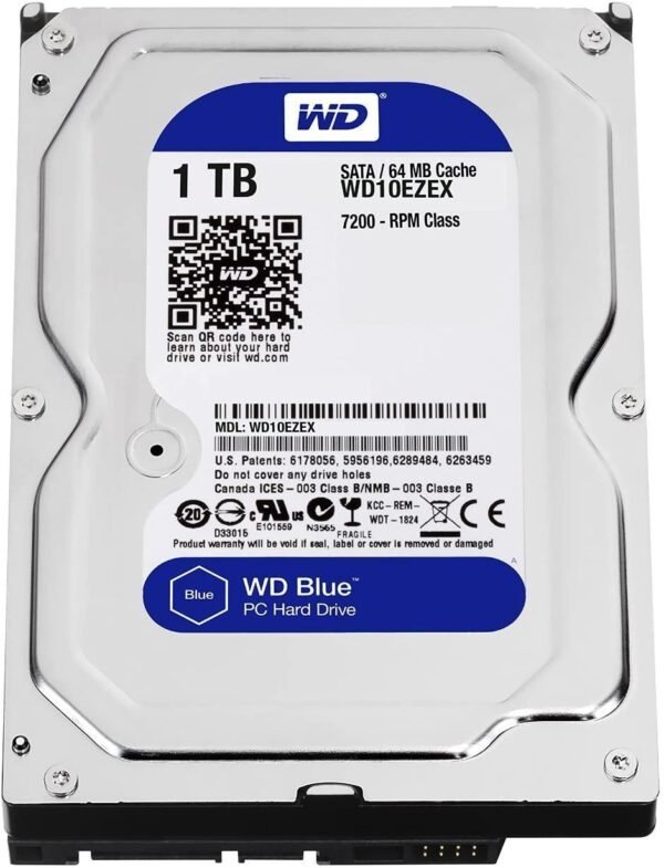 WD Blue PC Desktop Hard Drive 3.5″ – 1TB, 64 MB, 7200 rpm, WD10EZEX