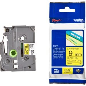 Brother TZE-621 9mm Gloss Black on Yellow Label Printer tape
